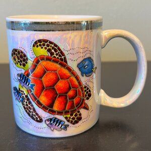 Iridescent Fine Porcelain Mug with Richly Detailed Sea Turtle & Fish Scene ~ Mug